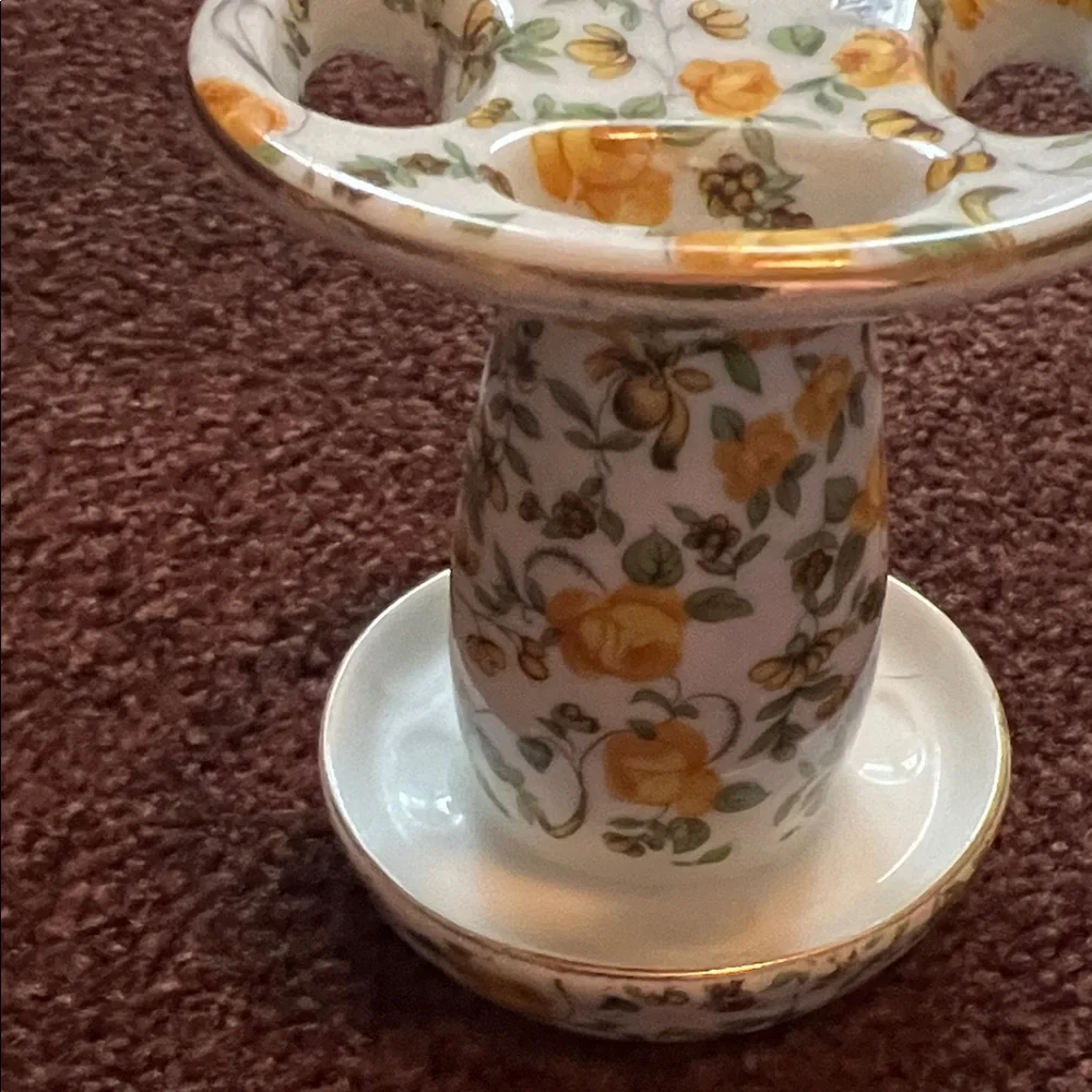 Porcelain Yellow Floral Toothbrush Holder - Ceramic Bath Organizer